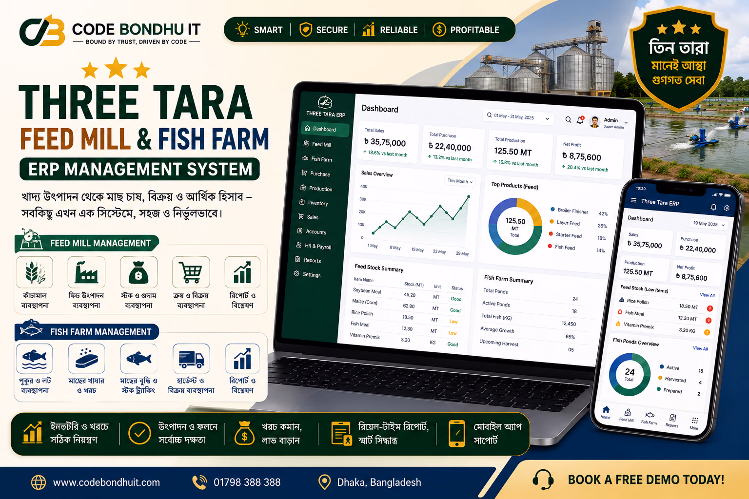Three Tara Feed Mill & Fish Farm ERP Management System — Case study software case study by Code Bondhu IT
