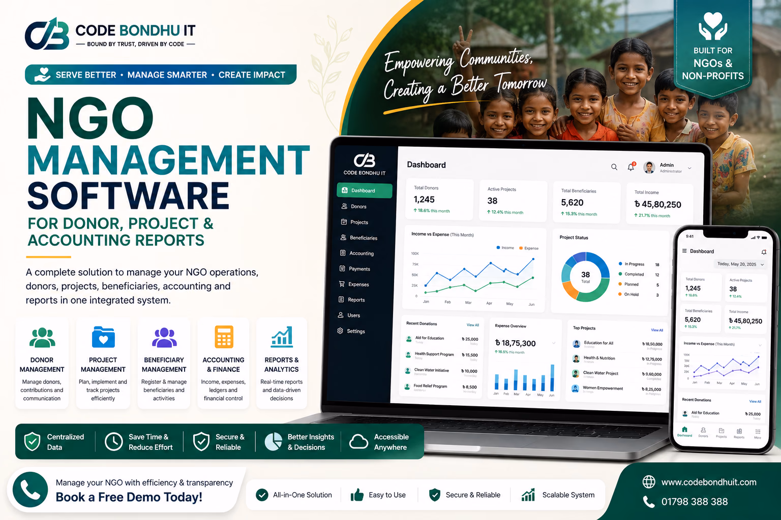 NGO Management Software for Donor, Project & Accounting Reports — Case study software case study by Code Bondhu IT