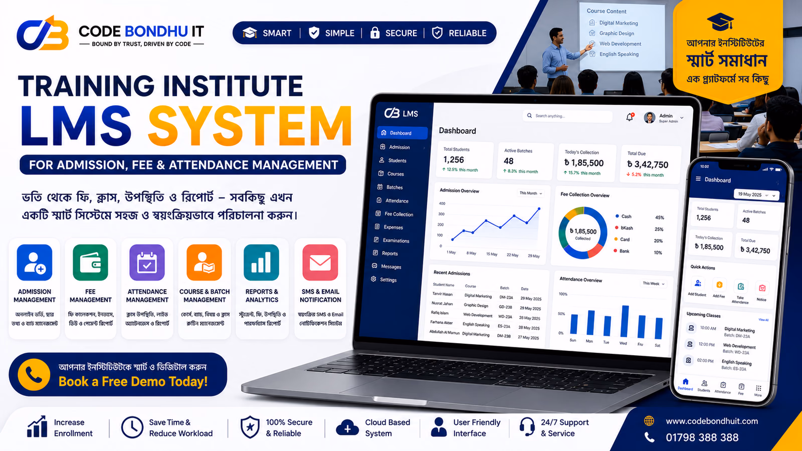 Training Institute LMS for Admission, Fee & Attendance Management — Case study software case study by Code Bondhu IT