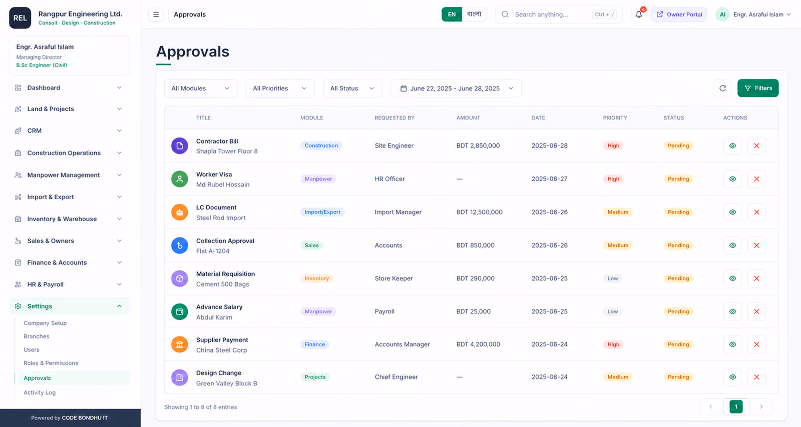 Real Estate Agent CRM for Lead, Follow-up & Property Booking project screenshot 1 — Code Bondhu IT case study
